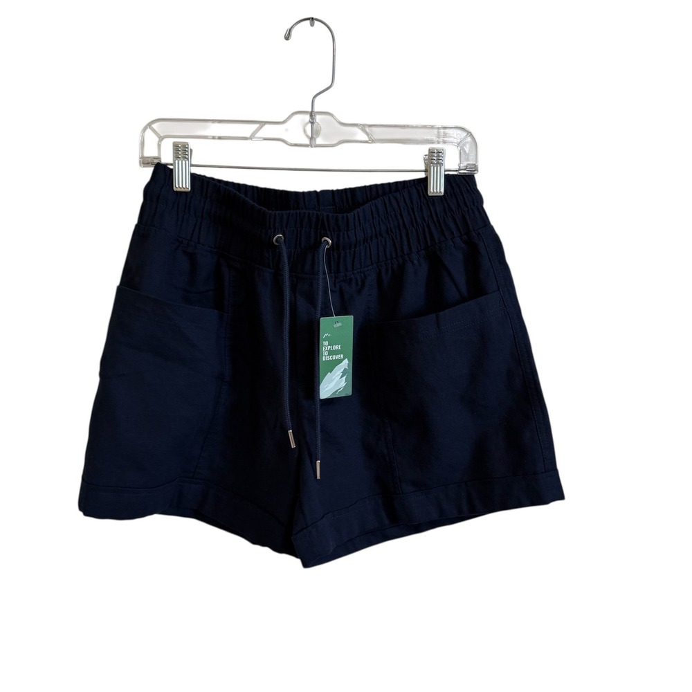WILLIT Linen Blend Shorts Womens Medium Navy‎ Blue Drawstring Elastic Waist